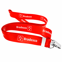 Cordão para crachá personalizado com mosquete metálico para identificação corporativa.